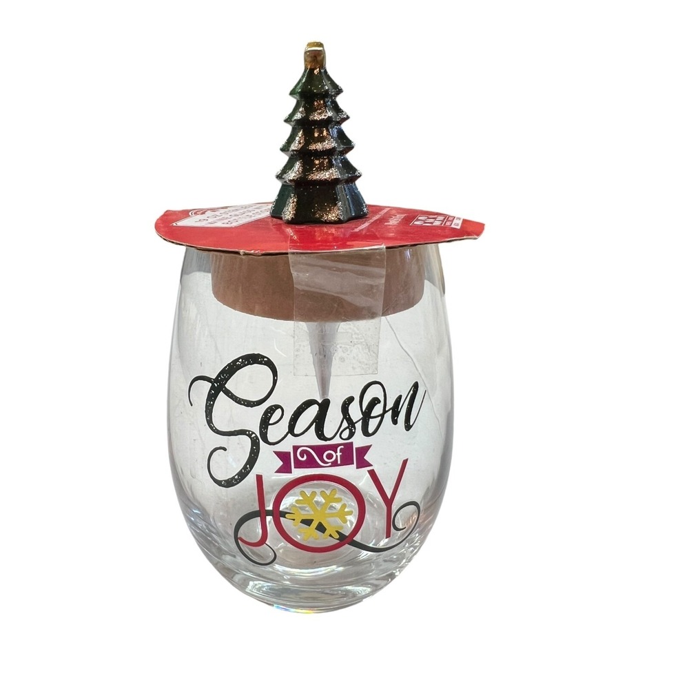 Holiday Time 19 Oz Stemless Wine Glass With‎ Bottle Stopper "Season Of Joy"